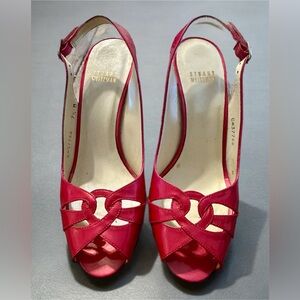 Stuart Weitzman Cherry Red Peep-Toe Heels